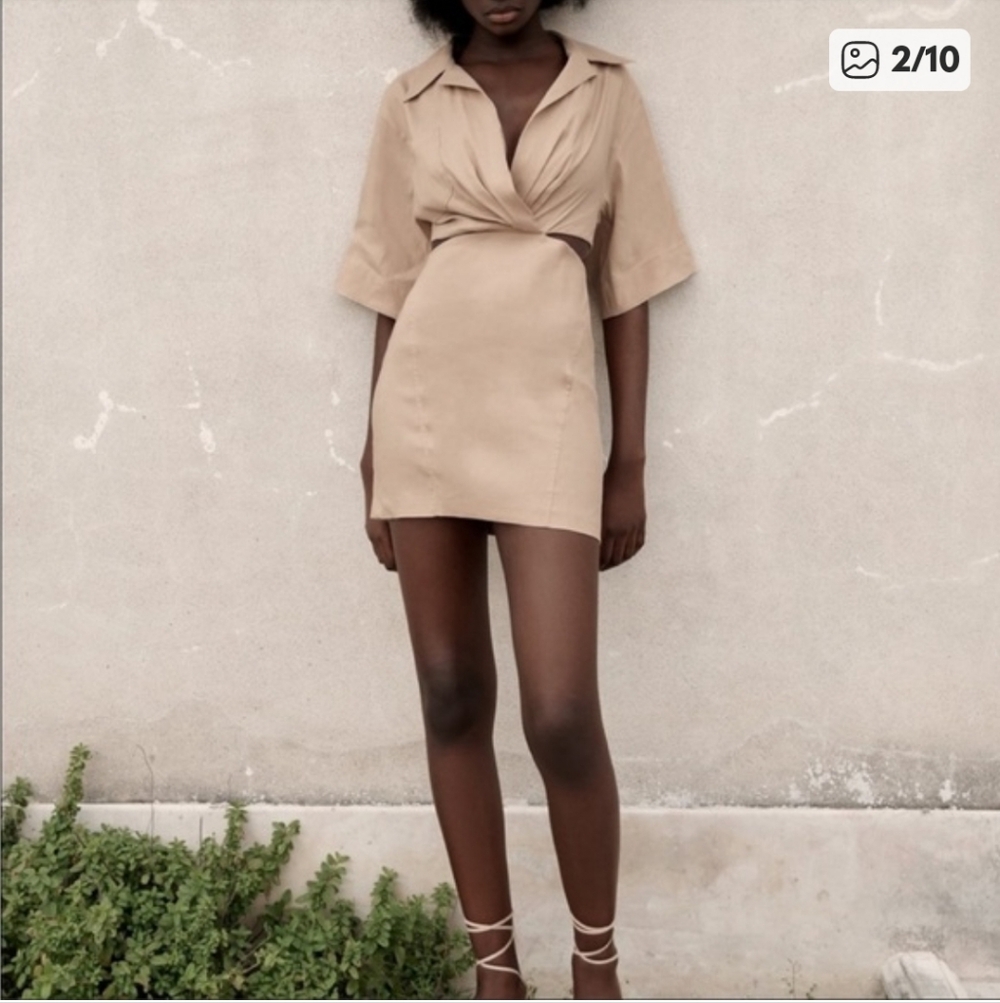 Zara Linen Cut Out Mini Dress